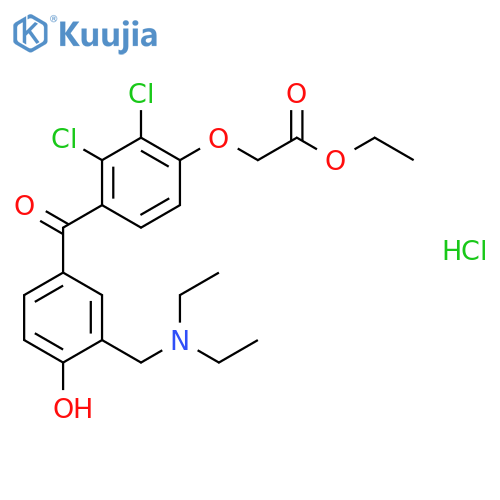 ACETIC ACID, [2,3-DICHLORO-4-[3-[(DIETHYLAMINO)METHYL]-4-HYDROXYBENZOYL]PHENOXY]-, ETHYL ESTER, HYDROCHLORIDE structure