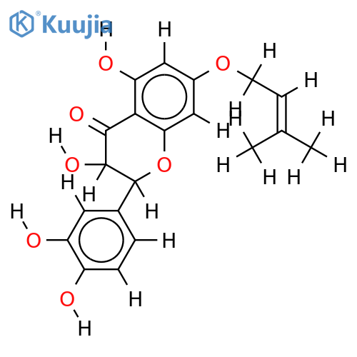 3,5,3',4'-tetrahydroxy-7-(2,3-en-3-methylbutyloxy)-2,3-dihydroxyflavonol structure