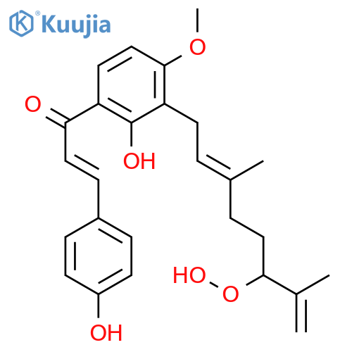 1-[2-hydroxy-3-(6-hydroperoxy-3,7-dimethyl-2,7-octadienyl)-4-methoxyphenyl]-3-(4-hydroxyphenyl)-2-propen-1-one structure