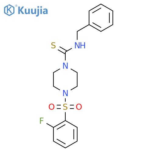 N-benzyl-4-(2-fluorobenzenesulfonyl)piperazine-1-carbothioamide structure