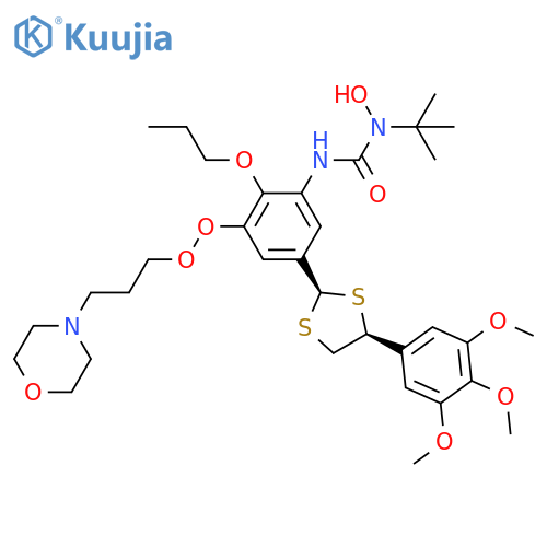 Urea, N-(1,1-dimethylethyl)-N-hydroxy-N'-[3-[[3-(4-morpholinyl)propyl]dioxy]-2-propoxy-5-[(2R,4S)-4-(3,4,5-trimethoxyphenyl)-1,3-dithiolan-2-yl]phenyl]-, rel- structure