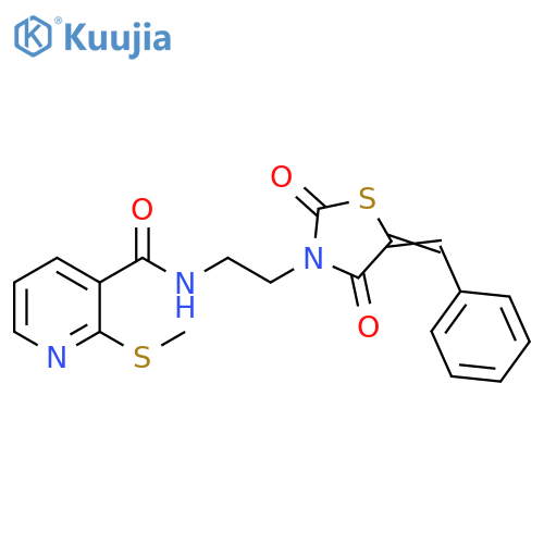 3-Pyridinecarboxamide, N-[2-[2,4-dioxo-5-(phenylmethylene)-3-thiazolidinyl]ethyl]-2-(methylthio)- structure