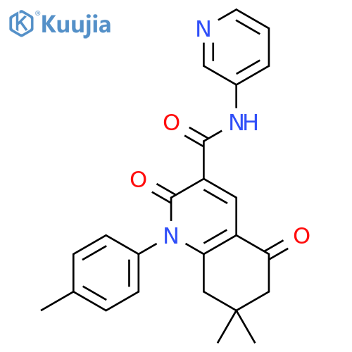 <br>7,7-Dimethyl-2,5-dioxo-1-p-tolyl-1,2,5,6,7,8-hexahydro-quinoline-3-carboxyl ic acid pyridin-3-ylamide structure