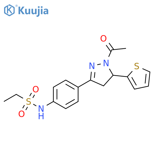 N-{4-1-acetyl-5-(thiophen-2-yl)-4,5-dihydro-1H-pyrazol-3-ylphenyl}ethane-1-sulfonamide structure