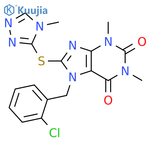 7-[(2-chlorophenyl)methyl]-1,3-dimethyl-8-[(4-methyl-1,2,4-triazol-3-yl)sulfanyl]purine-2,6-dione structure