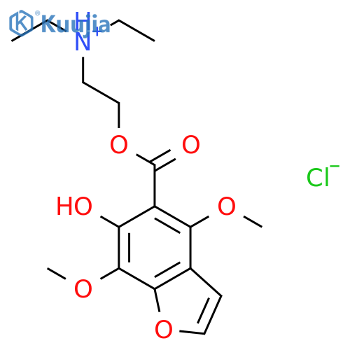 5-Benzofurancarboxylicacid, 6-hydroxy-4,7-dimethoxy-, 2-(diethylamino)ethyl ester, hydrochloride(1:1) structure