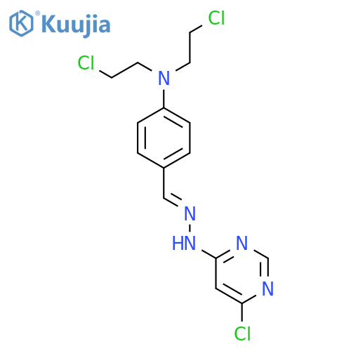 N,N-bis(2-chloroethyl)-4-{[2-(6-chloropyrimidin-4-yl)hydrazinylidene]methyl}aniline structure