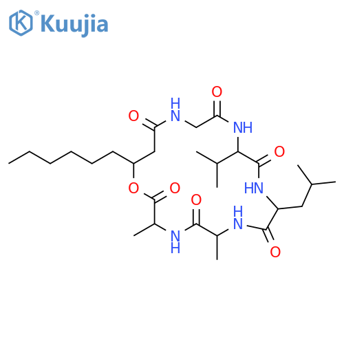 19-hexyl-3,6-dimethyl-9-(2-methylpropyl)-12-(propan-2-yl)-1-oxa-4,7,10,13,16-pentaazacyclononadecane-2,5,8,11,14,17-hexone structure
