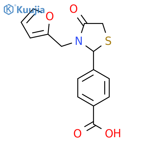 4-3-(2-Furylmethyl)-4-oxo-1,3-thiazolidin-2-ylbenzoic acid structure