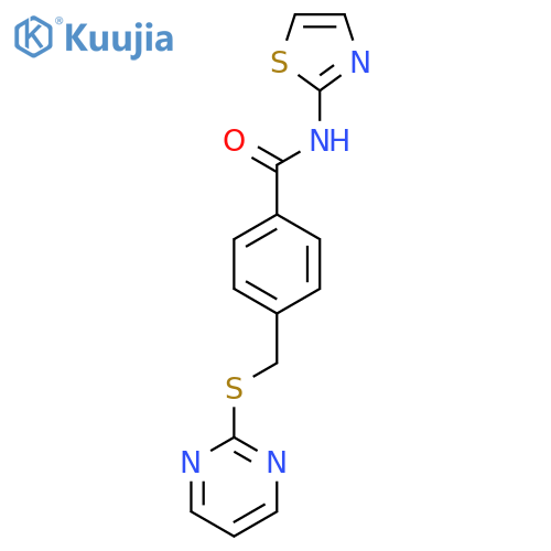 4-(pyrimidin-2-ylsulfanyl)methyl-N-(1,3-thiazol-2-yl)benzamide structure