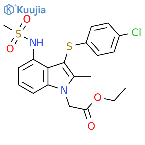 ethyl 2-(3-(4-chlorophenylthio)-2-methyl-4-(methylsulfonamido)-1H-indol-1-yl)acetate structure