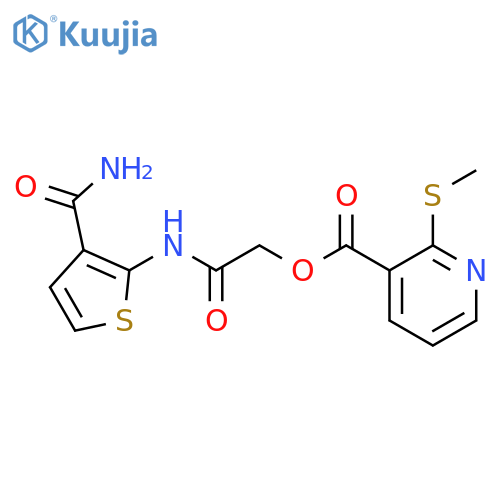 [(3-Carbamoylthiophen-2-yl)carbamoyl]methyl 2-(methylsulfanyl)pyridine-3-carboxylate structure