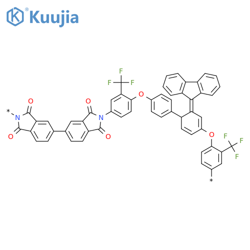 Poly[(1,1',3,3'-tetrahydro-1,1',3,3'-tetraoxo[5,5'-bi-2H-isoindole]-2,2'-diyl)[3-(trifluoromethyl)-1,4-phenylene]oxy-1,4-phenylene-9H-fluoren-9-ylidene-1,4-phenyleneoxy[2-(trifluoromethyl)-1,4-phenylene]] structure