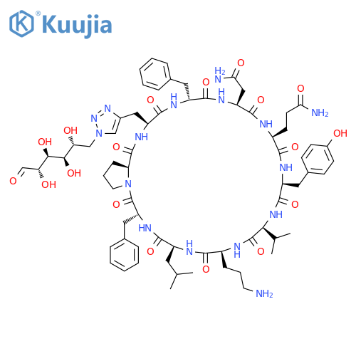 CYCLO[3-[1-(6-DEOXY-D-MANNOS-6-YL)-1H-1,2,3-TRIAZOL-4-YL]-L-ALANYL-D-PHENYLALANYL-L-ASPARAGINYL-L-GLUTAMINYL-L-TYROSYL-L-VALYL-L-ORNITHYL-L-LEUCYL-D-PHENYLALANYL-L-PROLYL] structure