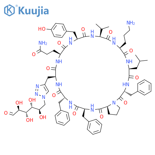 CYCLO[3-[1-(6-DEOXY-D-MANNOS-6-YL)-1H-1,2,3-TRIAZOL-4-YL]-L-ALANYL-L-GLUTAMINYL-L-TYROSYL-L-VALYL-L-ORNITHYL-L-LEUCYL-D-PHENYLALANYL-L-PROLYL-L-PHENYLALANYL-D-PHENYLALANYL] structure