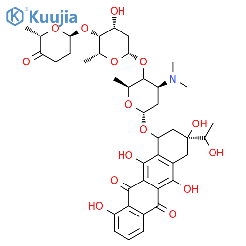 5,12-Naphthacenedione,7,8,9,10-tetrahydro-1,6,8,11-tetrahydroxy-8-(1-hydroxyethyl)-10-[[2,3,6-trideoxy-4-O-[2,6-dideoxy-4-O-[(2R,6S)-tetrahydro-6-methyl-5-oxo-2H-pyran-2-yl]-a-L-lyxo-hexopyranosyl]-3-(dimethylamino)-a-L-lyxo-hexopyranosyl]oxy]-,(8S,10S)- structure