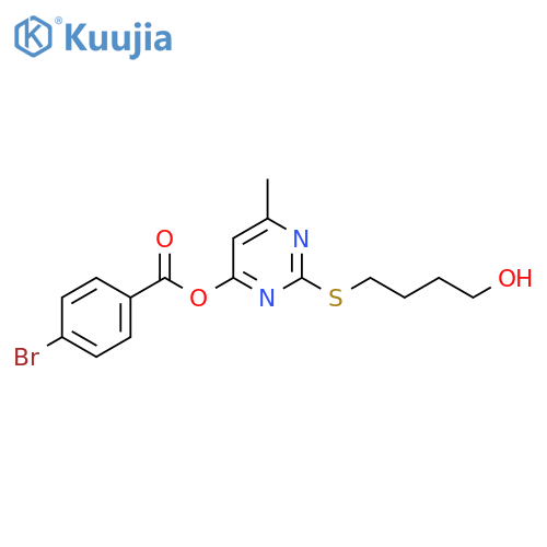 Benzoic acid, 4-bromo-, 2-[(4-hydroxybutyl)thio]-6-methyl-4-pyrimidinyl ester structure