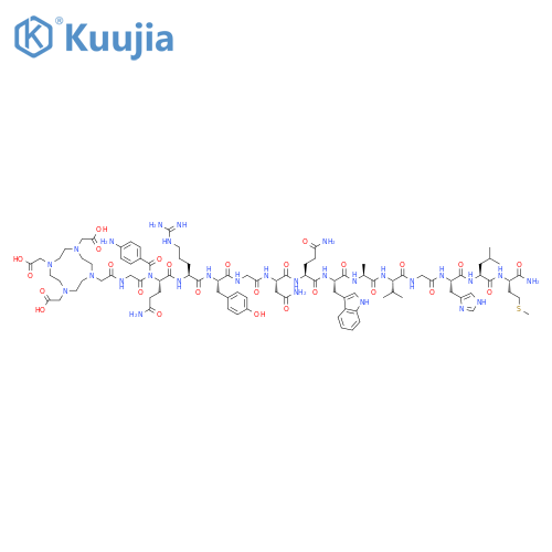 L-Methioninamide,N-[[4,7,10-tris(carboxymethyl)-1,4,7,10-tetraazacyclododec-1-yl]acetyl]glycyl-4-aminobenzoyl-L-glutaminyl-L-arginyl-L-tyrosylglycyl-L-asparaginyl-L-glutaminyl-L-tryptophyl-L-alanyl-L-valylglycyl-L-histidyl-L-leucyl- structure
