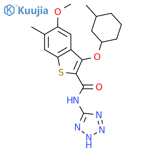 5-Methoxy-6-methyl-3-((3-methylcyclohexyl)oxy)-N-(2H-tetrazol-5-yl)benzo[b]thiophene-2-carboxamide structure