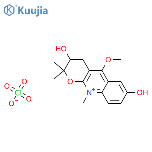 2H-Pyrano[2,3-b]quinolinium, 3,4-dihydro-3,7-dihydroxy-5-methoxy-2,2,10-trimethyl-, perchlorate (salt) (9CI) structure