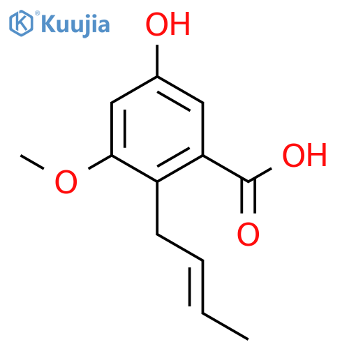 (E)-2-(But-2-en-1-yl)-5-hydroxy-3-methoxybenzoic acid structure