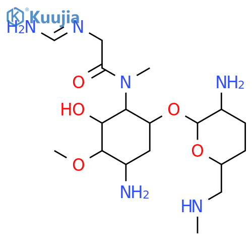 L-chiro-Inositol,4-amino-3-O-[2-amino-2,3,4,6-tetradeoxy-6-(methylamino)-a-D-erythro-hexopyranosyl]-1,4,5-trideoxy-1-[[2-[(iminomethyl)amino]acetyl]methylamino]-6-O-methyl- structure