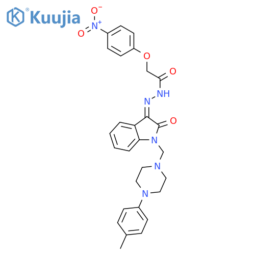 Acetic acid,2-(4-nitrophenoxy)-,2-[1,2-dihydro-1-[[4-(4-methylphenyl)-1-piperazinyl]methyl]-2-oxo-3H-indol-3-ylidene]hydrazide structure