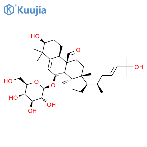 (3beta,7beta,9beta,10alpha,17beta)-7-(beta-D-glucopyranosyloxy)-3-hydroxy-17-[(3E)-5-hydroxy-1,5-dimethylhex-3-en-1-yl]-4,4,14-trimethylestr-5-ene-9-carboxaldehyde structure