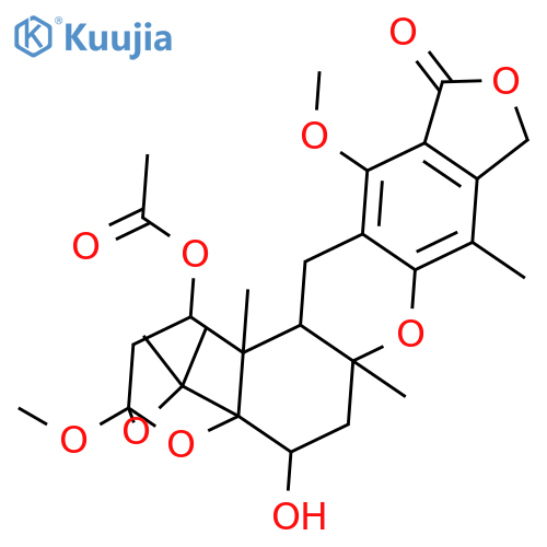 (1R,3S,5aR,6R,7aS,14aR,14bS)-6-hydroxy-3,13-dimethoxy-5,5,7a,9,14b-pentamethyl-12-oxo-1,2,3,7,7a,10,12,14,14a,14b-decahydro-6H-3,5a-epoxyfuro[3,4-i]oxepino[4,3-a]xanthen-1(5H)-yl acetate structure