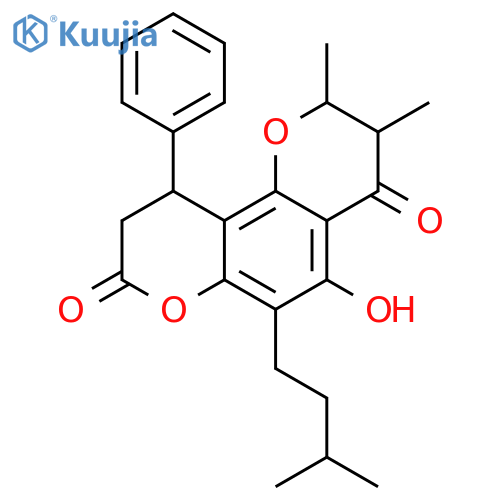 4H,8H-Benzo[1,2-b:3,4-b']dipyran-4,8-dione, 2,3,9,10-tetrahydro-5-hydroxy-2,3-dimethyl-6-(3-methylbutyl)-10-phenyl- (9CI) structure