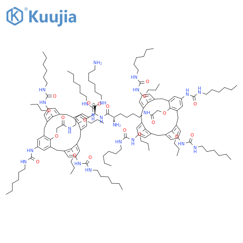 L-Lysinamide, N6-[[[5,11,17,23-tetrakis[[(hexylamino)carbonyl]amino]-26,27,28-tripropoxypentacyclo[19.3.1.13,7.19,13.115,19]octacosa-1(25),3,5,7(28),9,11,13(27),15,17,19(26),21,23-dodecaen-25-yl]oxy]acetyl]-L-lysyl-N-(6-aminohexyl)-N6-[[[5,11,17,23-tetrakis[[(hexylamino)carbonyl]amino]-26,27,28-tripropoxypentacyclo[19.3.1.13,7.19,13.115,19]octacosa-1(25),3,5,7(28),9,11,13(27),15,17,19(26),21,23-dodecaen-25-yl]oxy]acetyl]- (9CI) structure