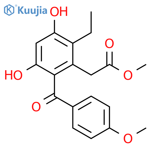 Benzeneacetic acid, 2-ethyl-3,5-dihydroxy-6-(4-methoxybenzoyl)-,methyl ester structure