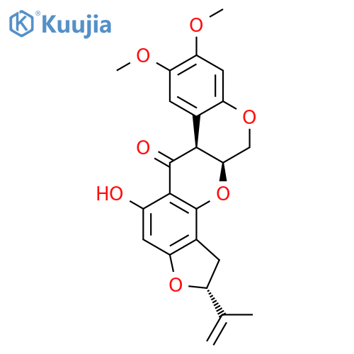 [1]Benzopyrano[3,4-b]furo[2,3-h][1]benzopyran-6(6aH)-one,1,2,12,12a-tetrahydro-5-hydroxy-8,9-dimethoxy-2-(1-methylethenyl)-,(2R,6aS,12aS)- structure