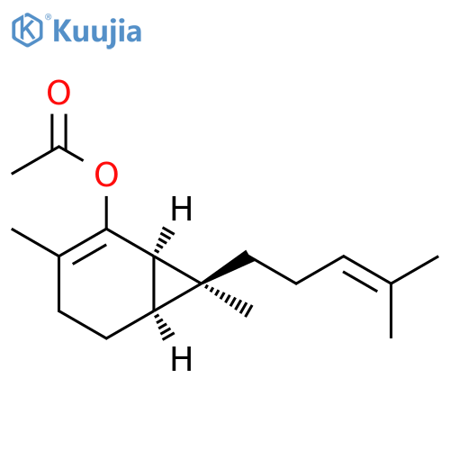 Bicyclo[4.1.0]hept-2-en-2-ol, 3,7-dimethyl-7-(4-methyl-3-pentenyl)-,acetate, (1R,6S,7S)-rel- structure