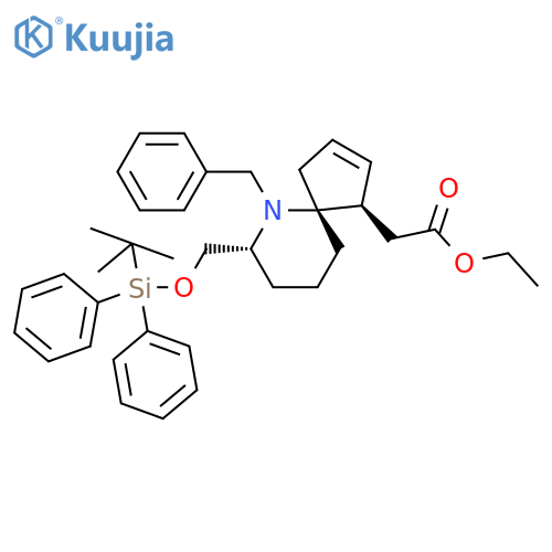 6-Azaspiro[4.5]dec-2-ene-1-acetic acid,  7-[[[(1,1-dimethylethyl)diphenylsilyl]oxy]methyl]-6-(phenylmethyl)-, ethyl  ester, (1R,5R,7R)- structure