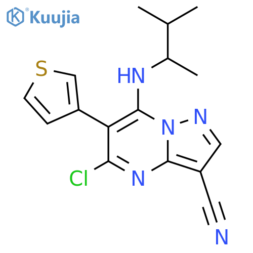 Pyrazolo[1,5-a]pyrimidine-3-carbonitrile, 5-chloro-7-[(1,2-dimethylpropyl)amino]-6-(3-thienyl)- structure