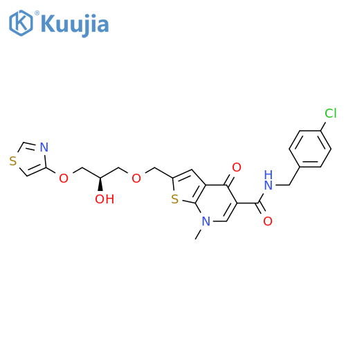 Thieno[2,3-b]pyridine-5-carboxamide,N-[(4-chlorophenyl)methyl]-4,7-dihydro-2-[[(2R)-2-hydroxy-3-(4-thiazolyloxy)propoxy]methyl]-7-methyl-4-oxo- structure