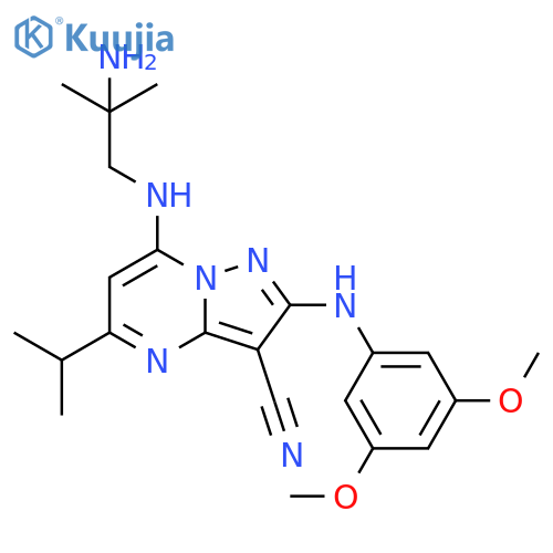 Pyrazolo[1,5-a]pyrimidine-3-carbonitrile, 7-[(2-amino-2-methylpropyl)amino]-2-[(3,5-dimethoxyphenyl)amino]-5-(1-methylethyl)- structure
