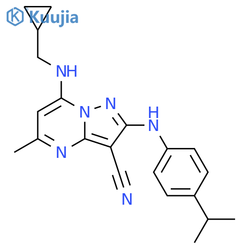 Pyrazolo[1,5-a]pyrimidine-3-carbonitrile,7-[(cyclopropylmethyl)amino]-5-methyl-2-[[4-(1-methylethyl)phenyl]amino]- structure