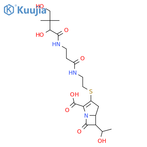 3-[(2-{[N-(2,4-dihydroxy-3,3-dimethylbutanoyl)-beta-alanyl]amino}ethyl)sulfanyl]-6-(1-hydroxyethyl)-7-oxo-1-azabicyclo[3.2.0]hept-2-ene-2-carboxylic acid structure