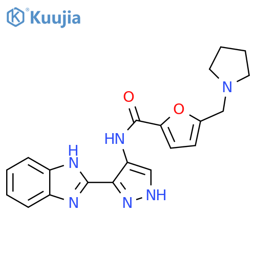 2-Furancarboxamide,N-[3-(1H-benzimidazol-2-yl)-1H-pyrazol-4-yl]-5-(1-pyrrolidinylmethyl)- structure