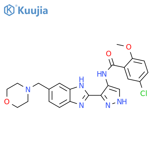 Benzamide, 5-chloro-2-methoxy-N-[3-[6-(4-morpholinylmethyl)-1H-benzimidazol-2-yl]-1H-pyrazol-4-yl]- structure