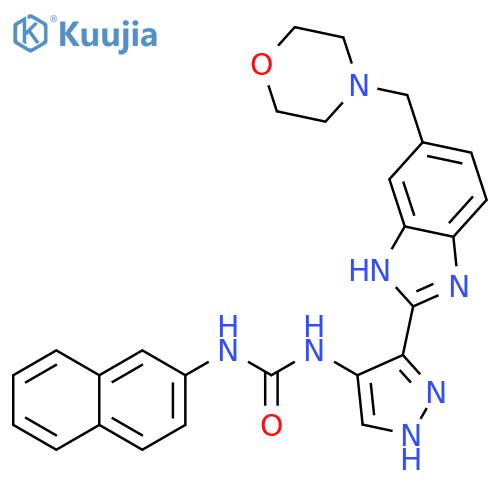 Urea,N-[3-[5-(4-morpholinylmethyl)-1H-benzimidazol-2-yl]-1H-pyrazol-4-yl]-N'-2-naphthalenyl- structure