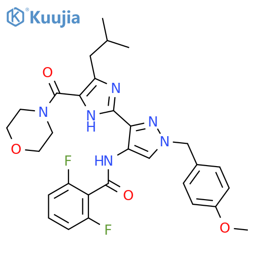 Benzamide, 2,6-difluoro-N-[1-[(4-methoxyphenyl)methyl]-3-[4-(2-methylpropyl)-5-(4-morpholinylcarbonyl)-1H-imidazol-2-yl]-1H-pyrazol-4-yl]- structure