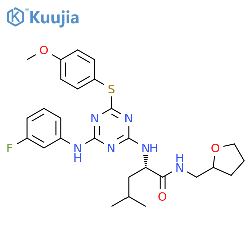 Pentanamide, 2-[[4-[(3-fluorophenyl)amino]-6-[(4-methoxyphenyl)thio]-1,3,5-triazin-2-yl]amino]-4-methyl-N-[(tetrahydro-2-furanyl)methyl]-, (2S)- structure