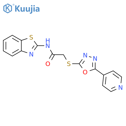 N-(1,3-benzothiazol-2-yl)-2-{[5-(4-pyridinyl)-1,3,4-oxadiazol-2-yl]sulfanyl}acetamide structure