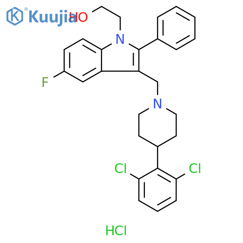 1H-Indole-1-ethanol,3-[[4-(2,6-dichlorophenyl)-1-piperidinyl]methyl]-5-fluoro-2-phenyl-,monohydrochloride structure