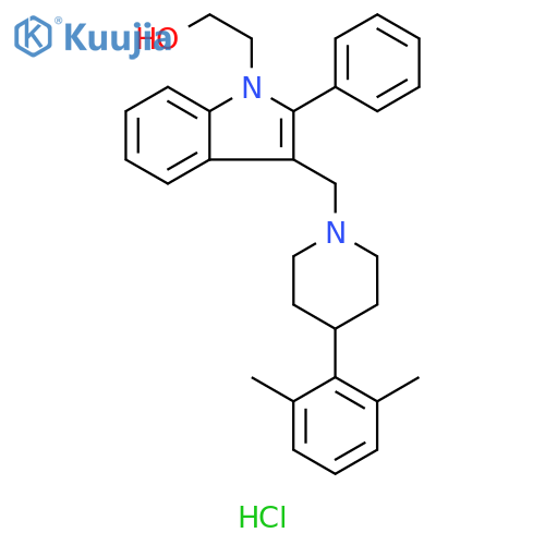 1H-Indole-1-ethanol, 3-[[4-(2,6-dimethylphenyl)-1-piperidinyl]methyl]-2-phenyl-, hydrochloride (1:1) structure