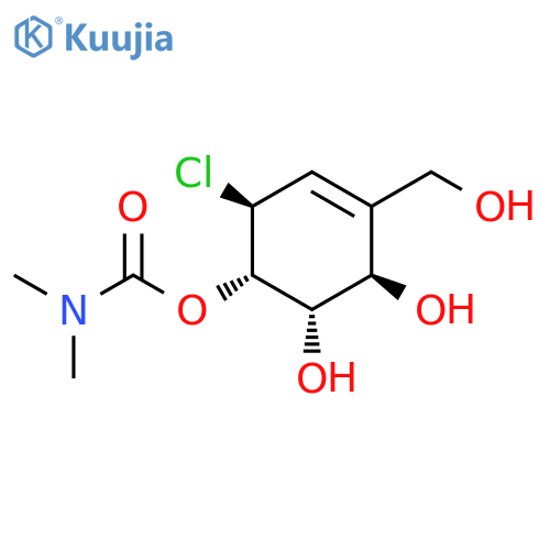 Carbamic acid, dimethyl-,(1S,2S,5R,6S)-2-chloro-5,6-dihydroxy-4-(hydroxymethyl)-3-cyclohexen-1-yl ester structure