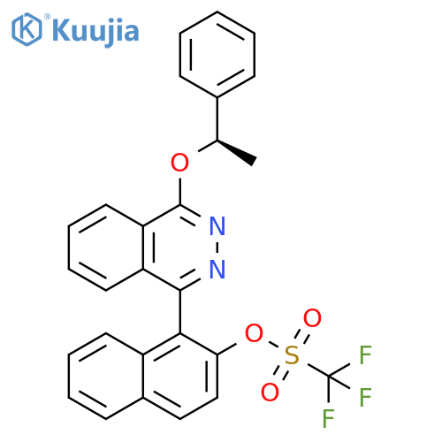 Methanesulfonic acid, trifluoro-,1-[4-[(1R)-1-phenylethoxy]-1-phthalazinyl]-2-naphthalenyl ester structure